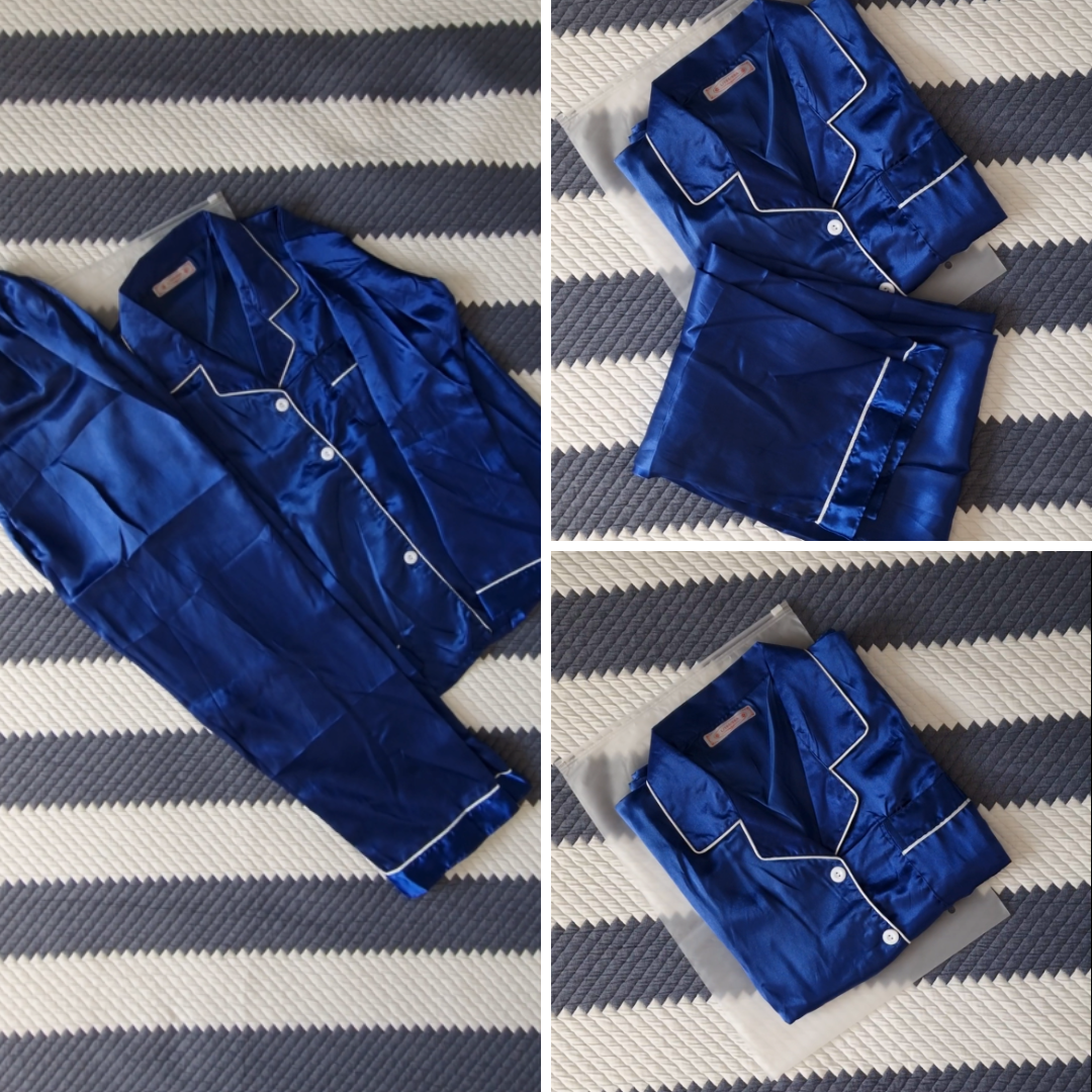 Pijama din satin pentru femei - Navy
