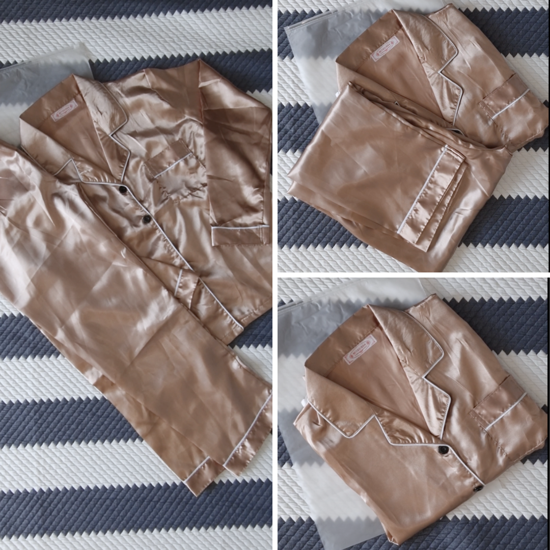 Pijamale satin | Pijama satinata dama | Pijamale dama Champagne