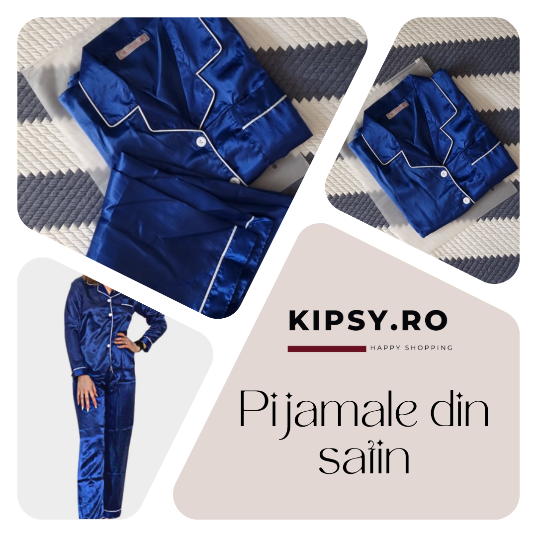 Pijama din satin pentru femei - Navy